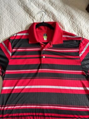 PGA Tour Red and Black Striped Golf Polo
